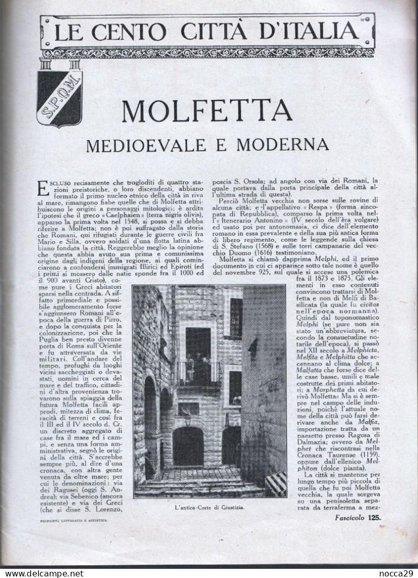 MOLFETTA MEDIOEVALE E MODERNA - RIVISTA ANNI '20 - ORIGINALE E SPILLATA - BELLE IMMAGINI D'EPOCA (STAMP353) - Turismo, Viajes