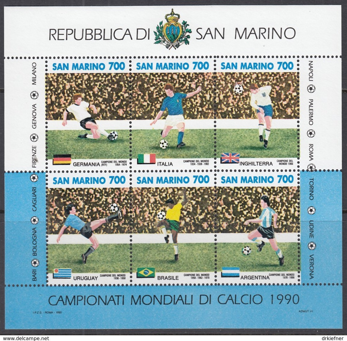 SAN MARINO Block 13, Postfrisch **, Fußball-Weltmeisterschaft, Italien, 1990 - Blocs-feuillets