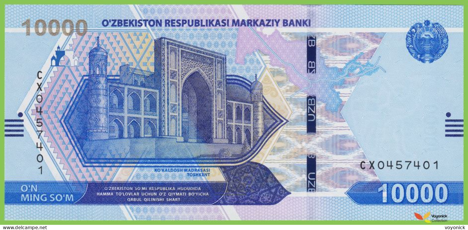 Voyo UZBEKISTAN 10000 So’m 2021 P89 B219a CX UNC Great Silk Road - Uzbekistán