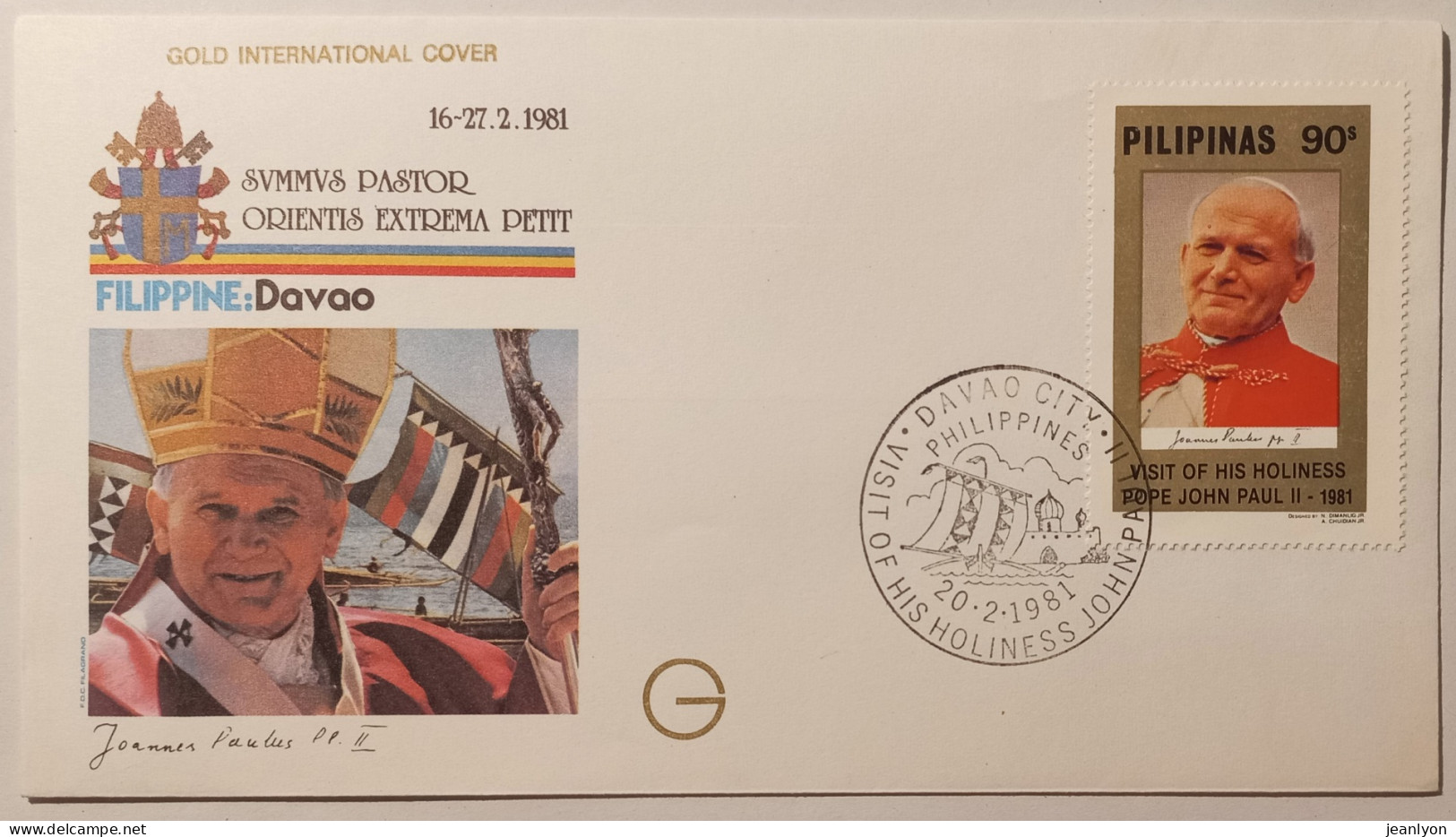 PAPE JEAN PAUL 2 - Voyage Philippines à Davao En Février 1981 - Enveloppe Commémorative Avec Timbre PILIPINAS - Päpste