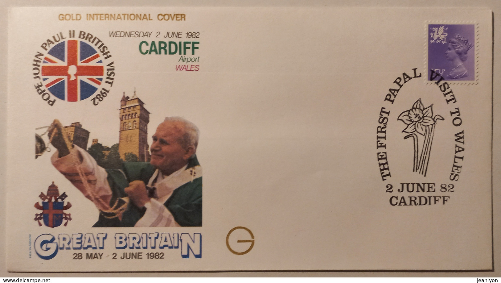 PAPE JEAN PAUL 2 - Voyage Grande Bretagne 1982 - Cardiff Airport - Enveloppe Commémorative Avec Timbre - Päpste