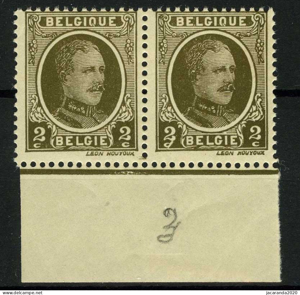 België 191-V2 ** - Witte Streep Door De Linker 2 - Trait Blanc Sur Le 2 De Gauche - 1901-1930