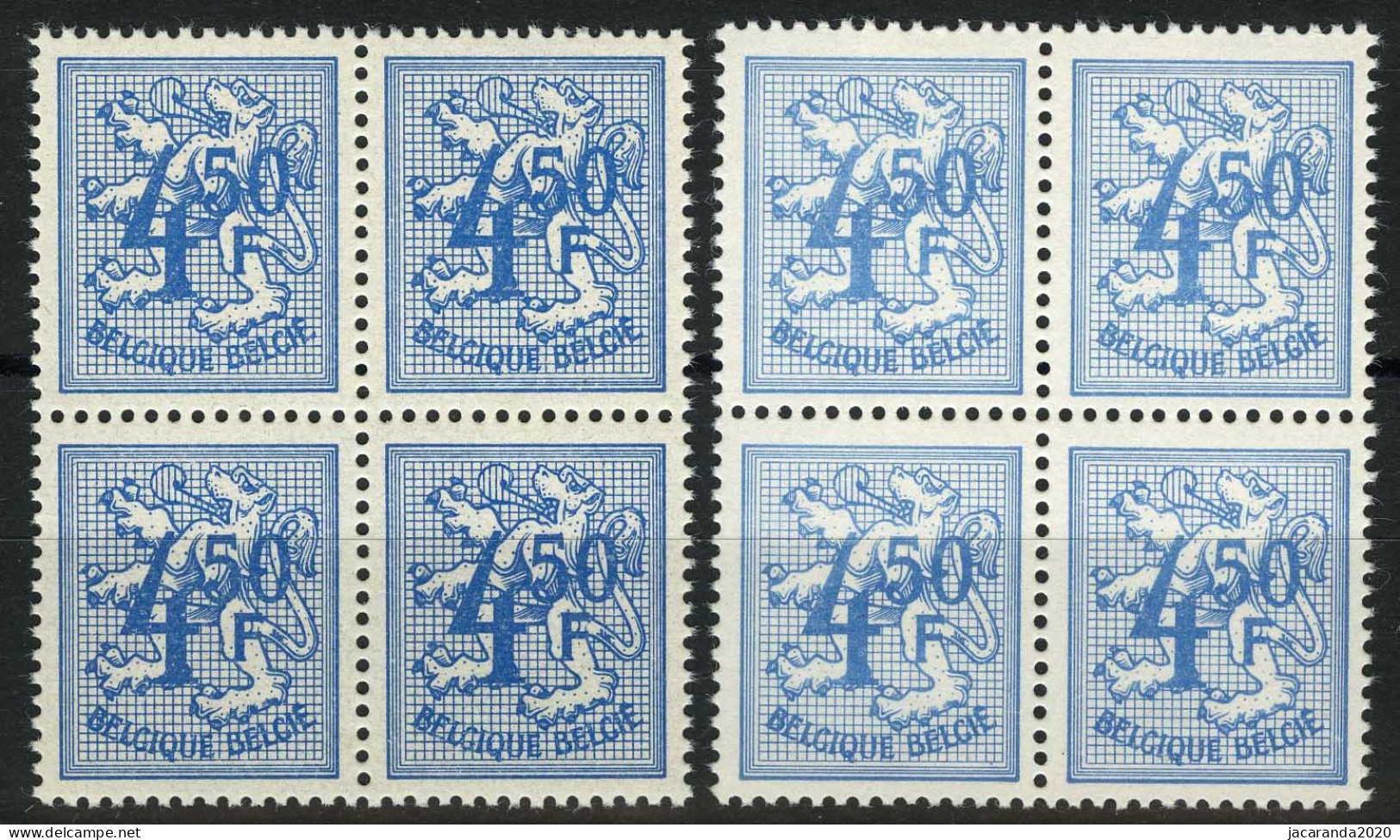 België 1745 + 1745a - In Blok Van 4 - En Bloc De 4 - Blauw + Lichtblauw -  Cote: € 281,60 - SUP - 1951-1975 Heraldischer Löwe (Lion Héraldique)