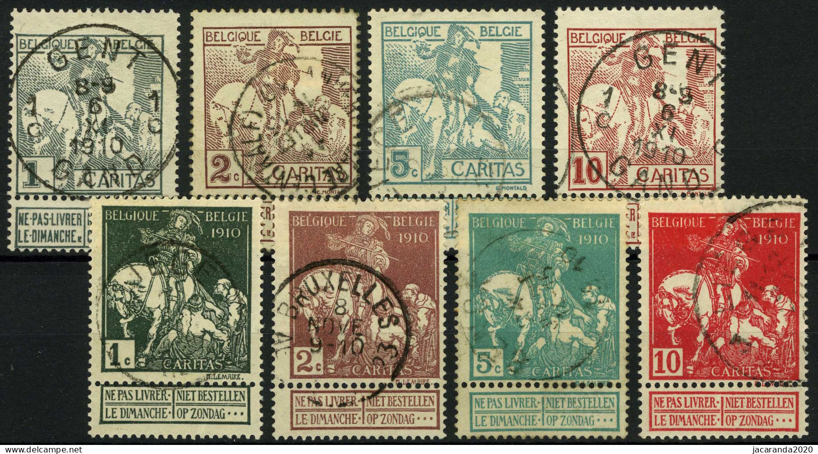 België 84/91 - Caritas - Montald - Lemaire - Gestempeld - Oblitéré - Cote: € 35,00 - 1901-1930