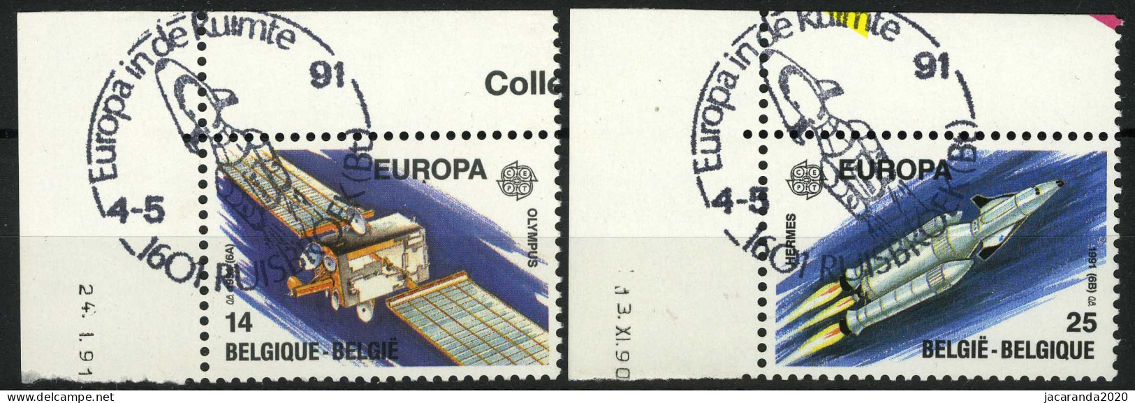 België 2406/07 - Europa 1991 - Telecommunicaties - Satelliet - O - Used - Oblitérés