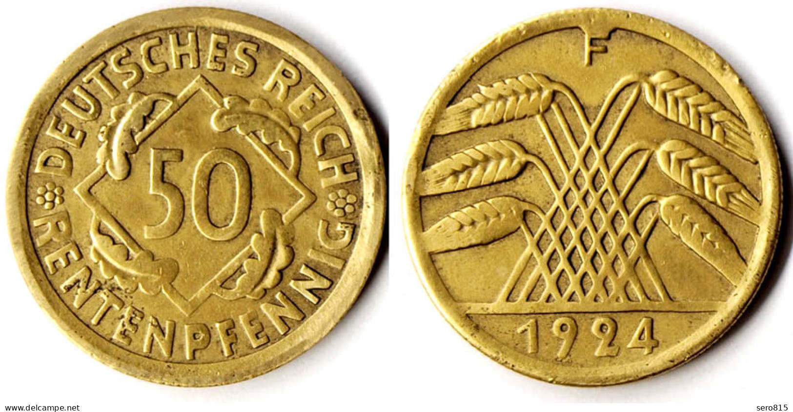 GERMANY 50 Rentenpfennig 1924 F Weimar Coin Jaeger No. 310    (r674 - 50 Rentenpfennig & 50 Reichspfennig