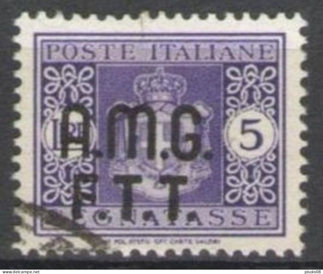 TRIESTE 1947 SEGNATASSE 5 LIRE SENZA FILIGRANA  SASSONE 41USATO CENTRATISSIMO C. SOTTORIVA - Impuestos