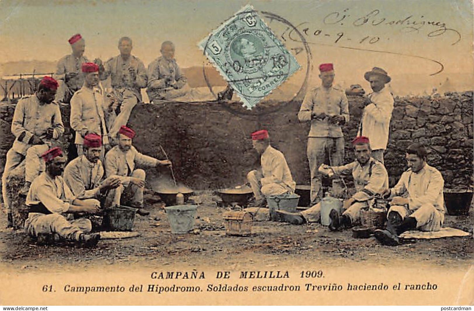 Campana De Melilla 1909 - Campamento Del Hipodromo - Soldados Escuadron Trevino Haciendo El Rancho - Ed. Boumendil 61 - Melilla