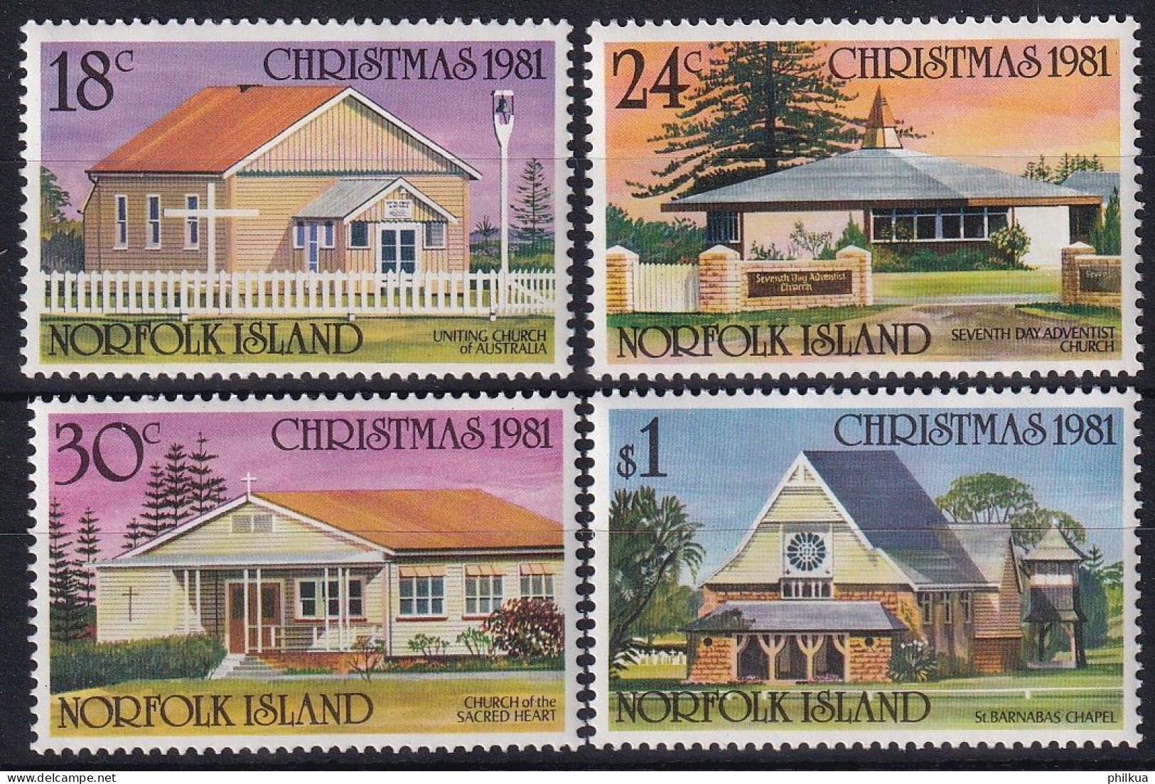 MiNr. 267 - 270 Norfolk-Insel 1981, 15. Sept. Weihnachten: Kirchen - Postfrisch/**/MNH - Isla Norfolk