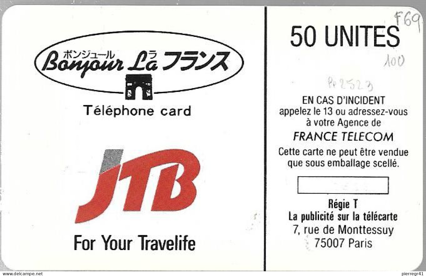 CARTE²°-PUBLIC-03/1989-F-69--S O2-50U-J.T.B-MONT ST MICHEL-V° Pe2523-Reste 10U-TB E-LUXE - 1989