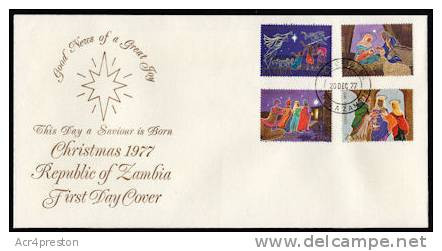 Zm0271f ZAMBIA 1977, SG 271-4 Christmas FDC - Zambia (1965-...)