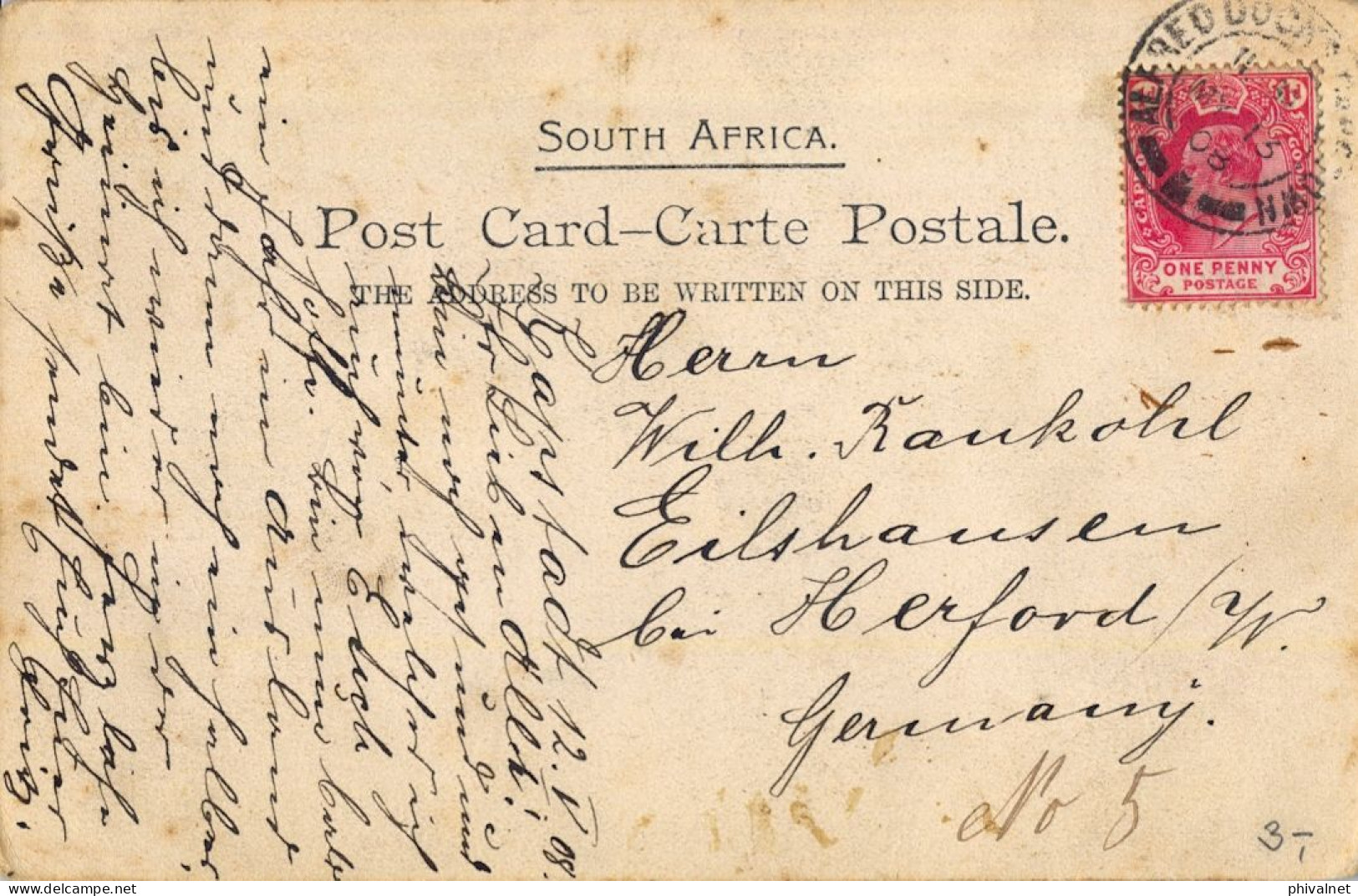 1908 , CABO DE BUENA ESPERANZA / ALFRED DOCK , T.P. CIRCULADA A EILSHAUSEN , " DINNER TIME " - Kap Der Guten Hoffnung (1853-1904)