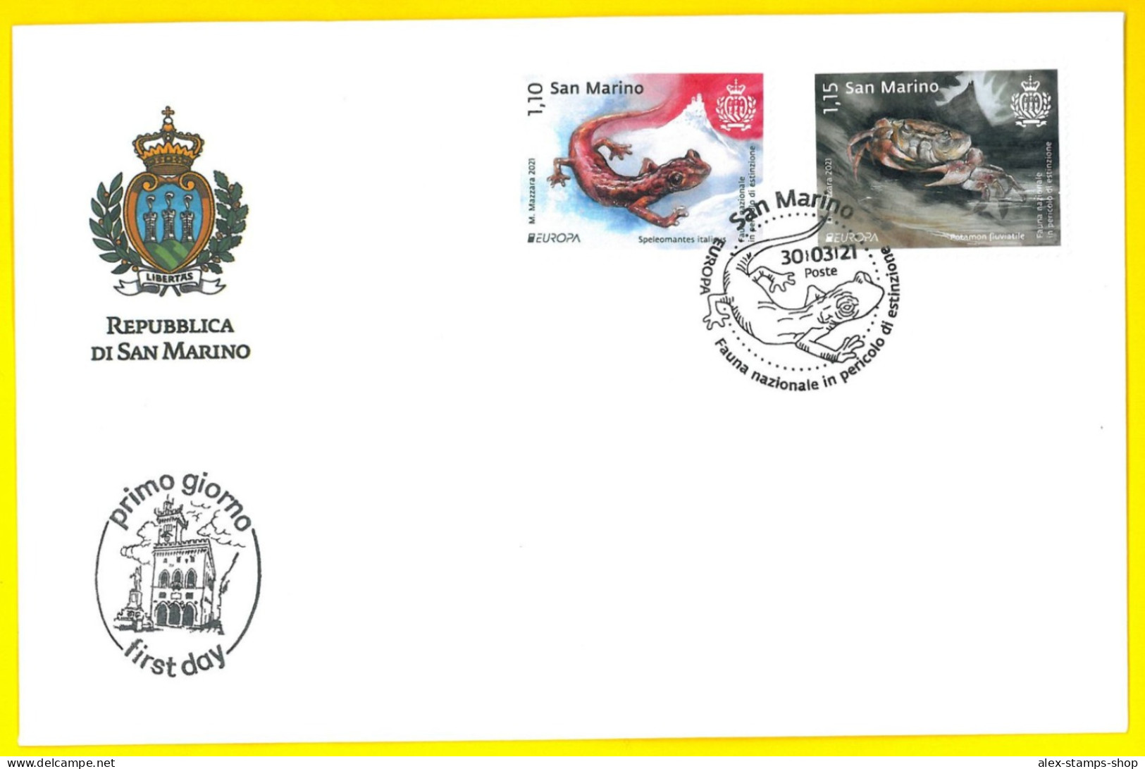 SAN MARINO 2021 FDC EUROPA Fauna Nazionale In Pericolo Di Est. FDC - FDC