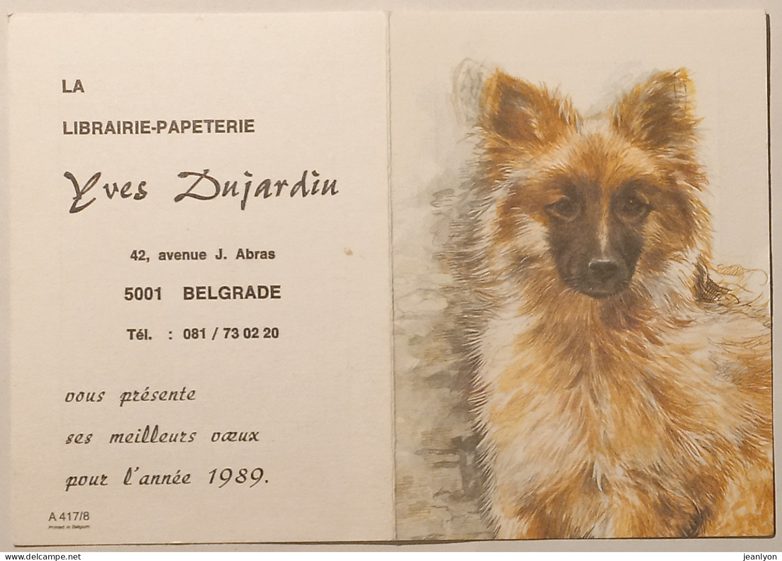 CHIEN - Librairie Papeterie Dujardin à BELGRADE - Calendrier Poche 1989 - Tamaño Pequeño : 1981-90