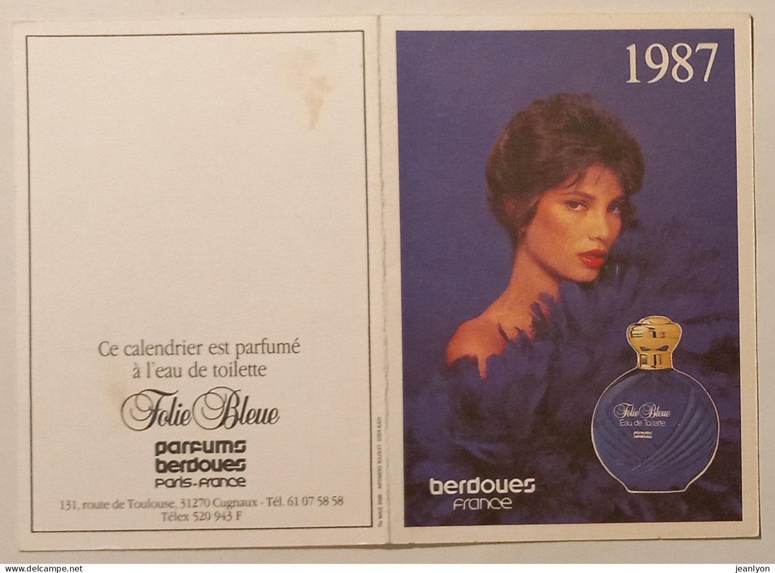 PARFUM BERDOUES / FOLIE BLEUE - Visage Femme - Calendrier Poche 1987 - Petit Format : 1981-90