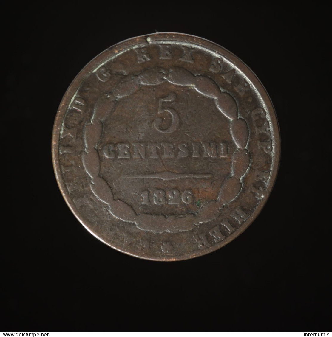  Italie / Italy, Charles Felix, 5 Centesimi, 1826, , Cuivre (Copper), TB+ (VF),
KM#127.1 - Piemonte-Sardegna, Savoia Italiana