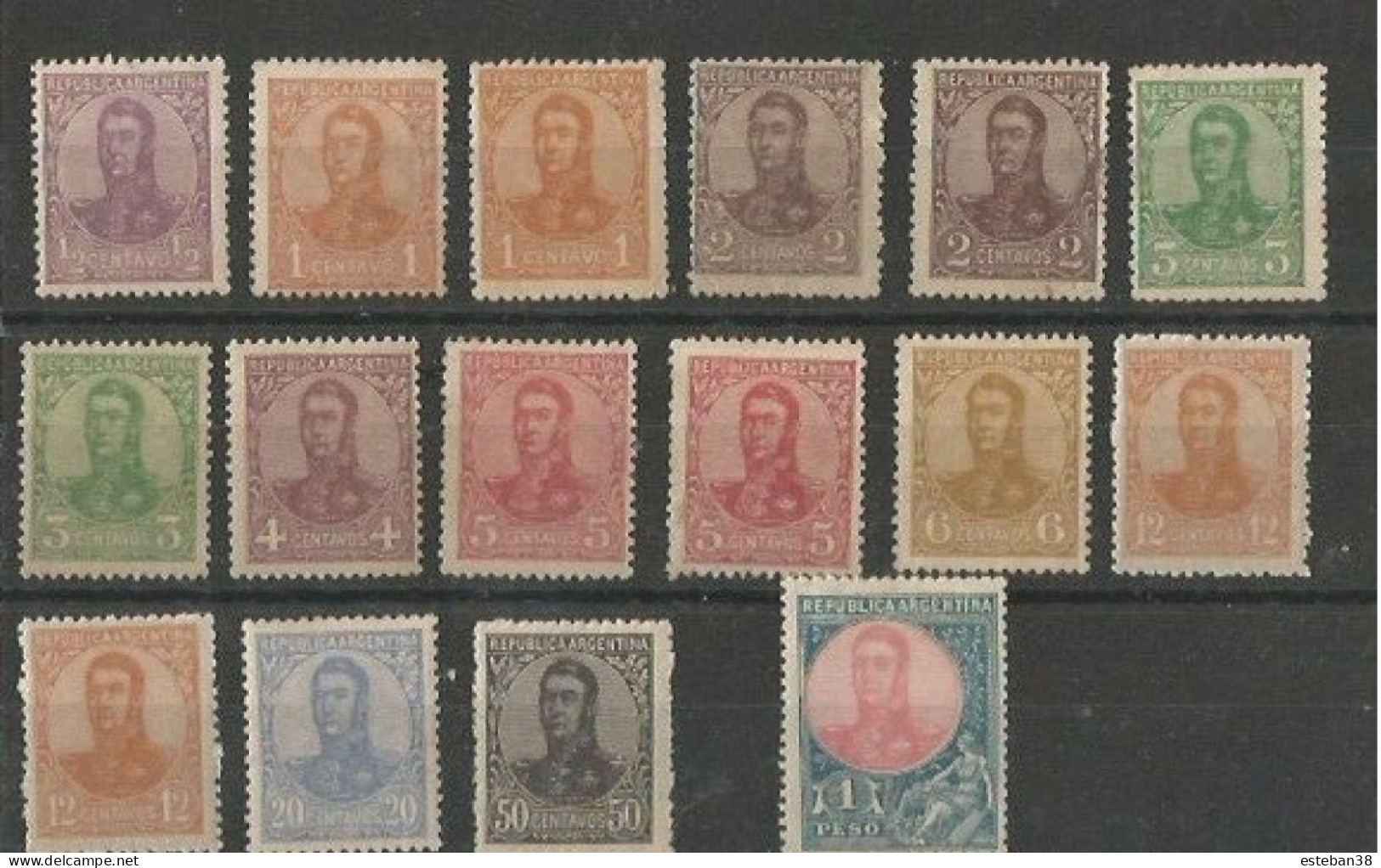 1908 San Martin Fil Rayos Rectos - Unused Stamps