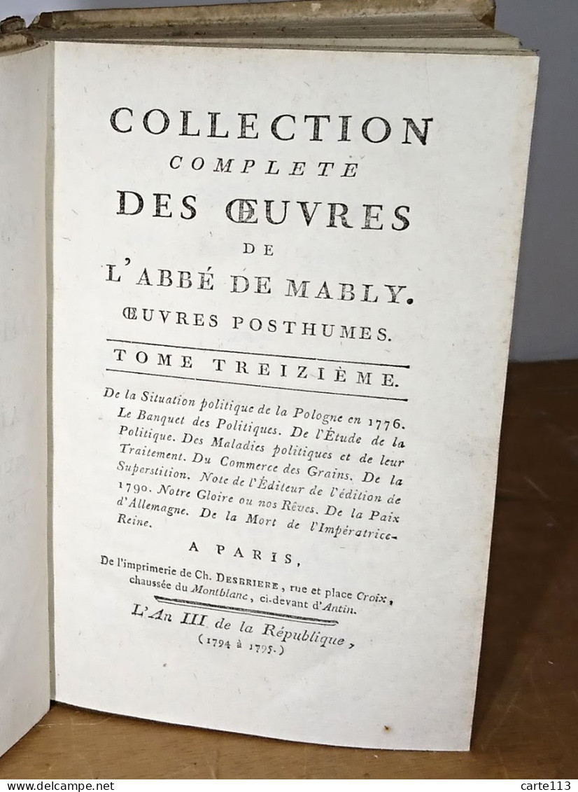 MABLY Gabriel De - OEUVRES POSTHUMES - 1701-1800