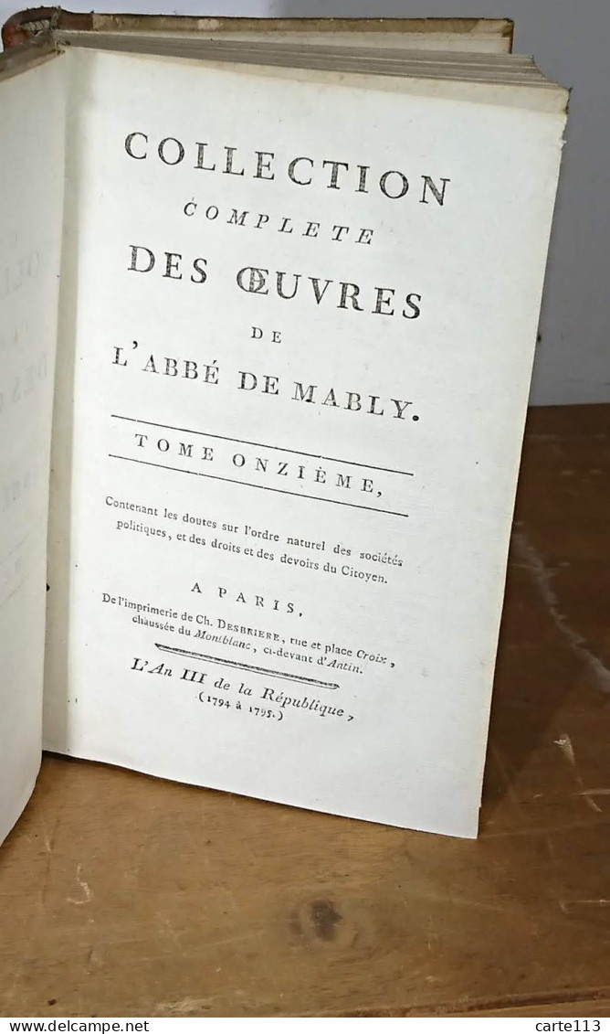 MABLY Gabriel De - DOUTES SUR L'ORDRE NATUREL DES SOCIETES POLITIQUES, ET DES DROITS ET - 1701-1800