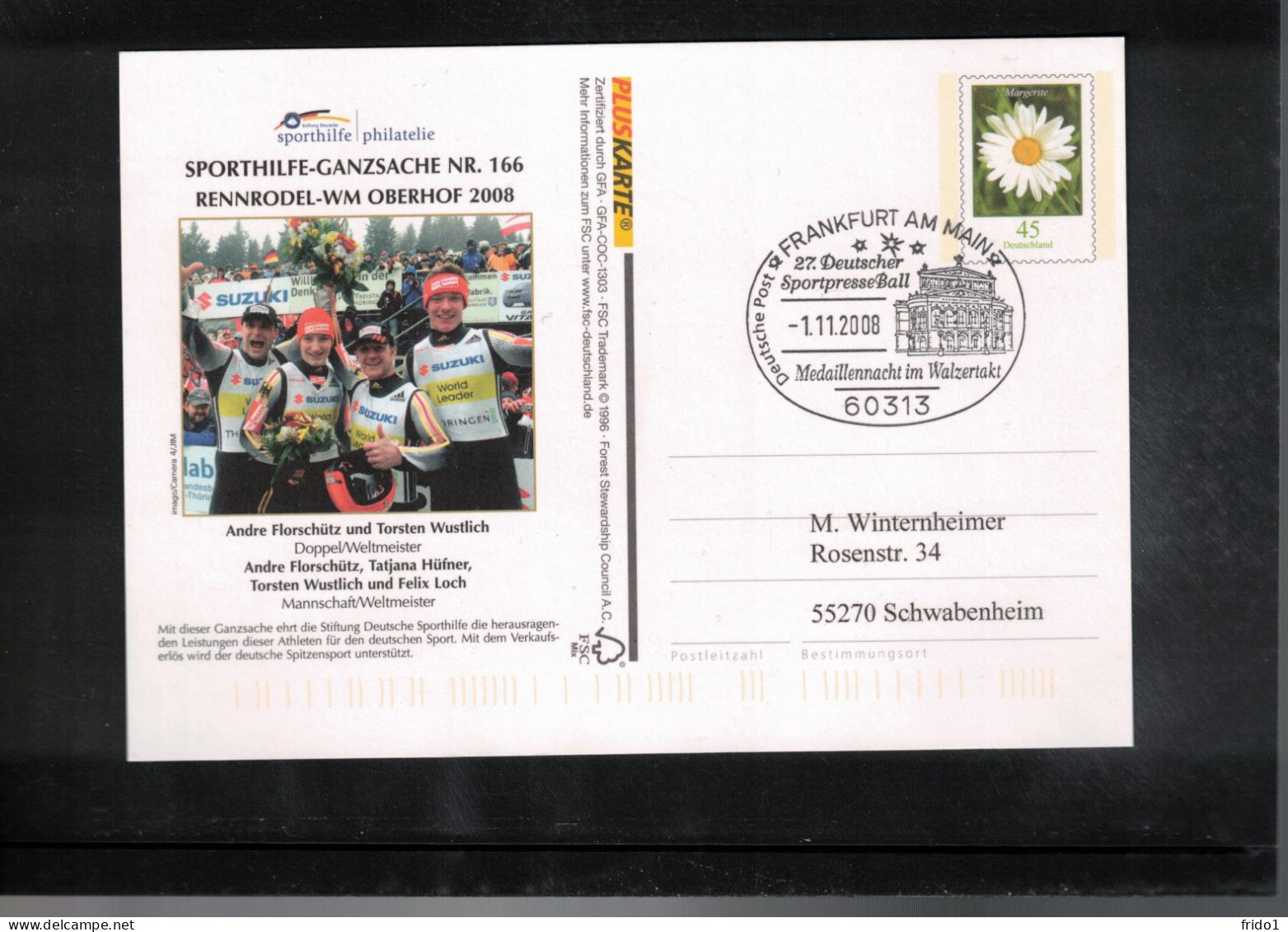 Germany 2008 Luge World Champions Oberhof 2008 Interesting Postcard - Invierno