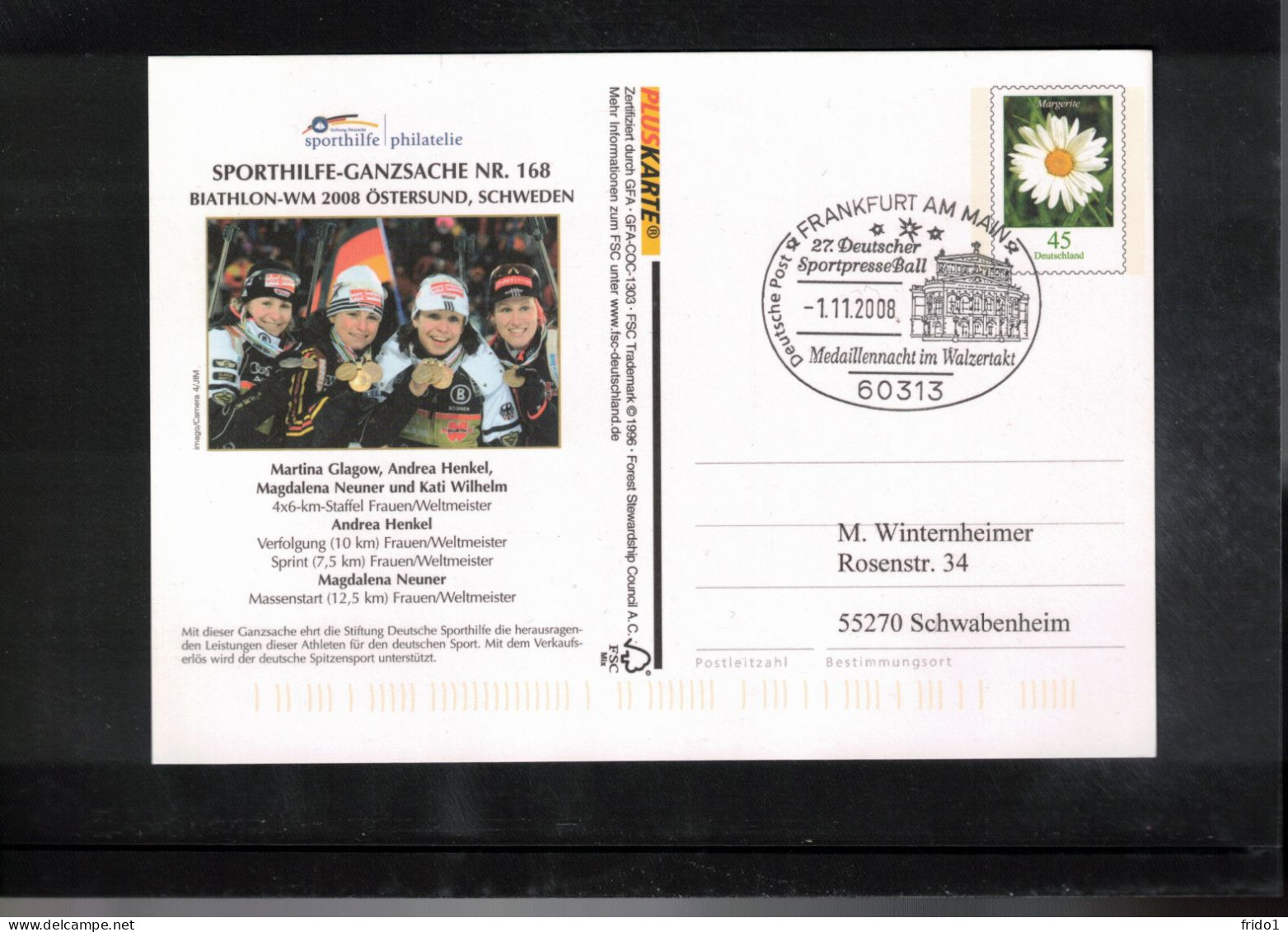 Germany 2008 Biathlon World Champions Oestersund Sweden 2008 Interesting Postcard - Sci