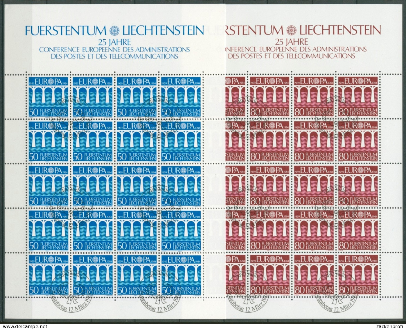 Liechtenstein 1984 Europa Union CEPT Kompletter Bogen 837/38 Gestempelt (C16215) - Used Stamps