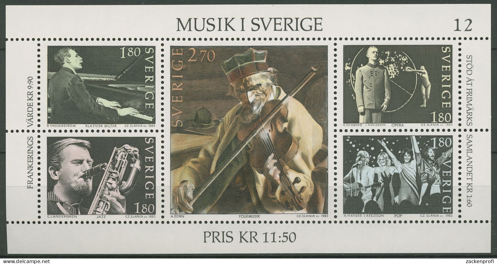Schweden 1983 Musik Musiker Musikrichtungen Block 11 Postfrisch (C92291) - Blocks & Sheetlets