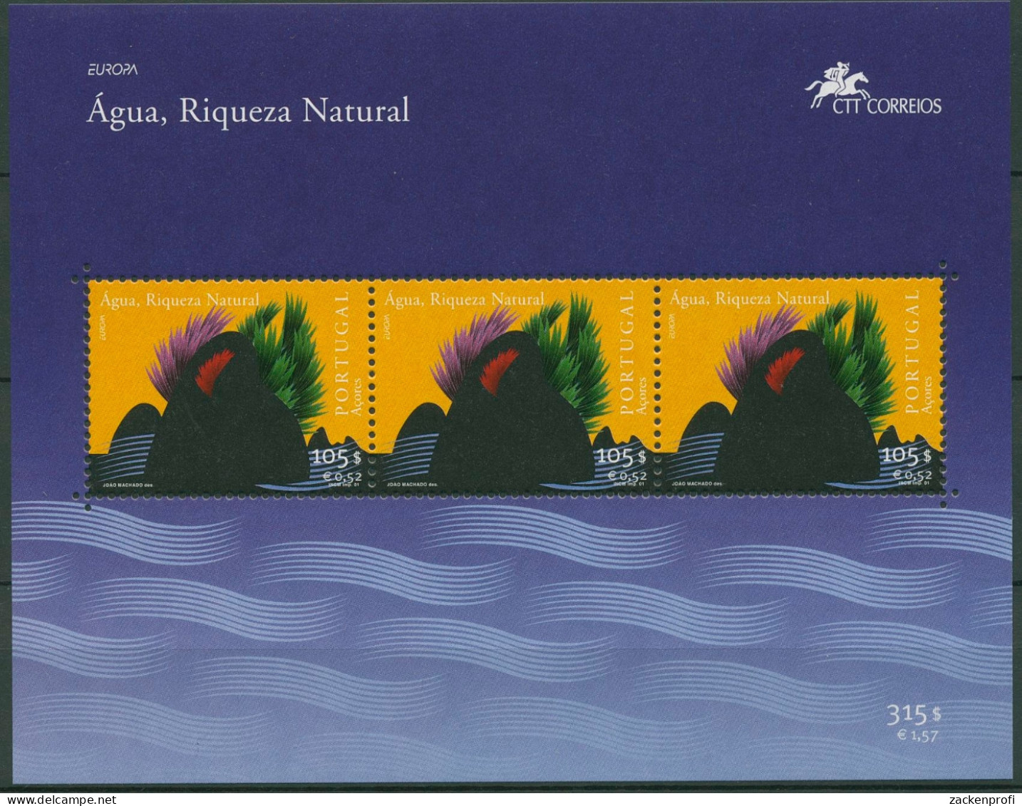 Portugal - Azoren 2001 Europa CEPT Wasser Block 21 Postfrisch (C90959) - Azores