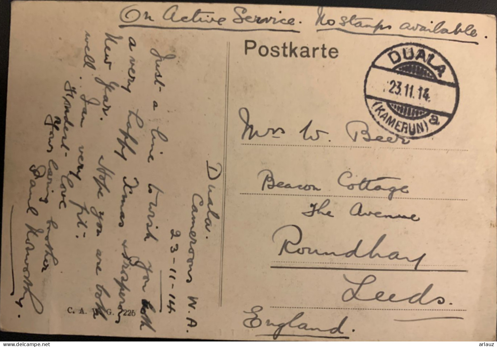 CAMEROUN.1914.Colonie Allemande.Occupation Anglaise.Carte Postale Du Togo. Oblitération De Duala Au Cameroun.24D2 - Kameroen
