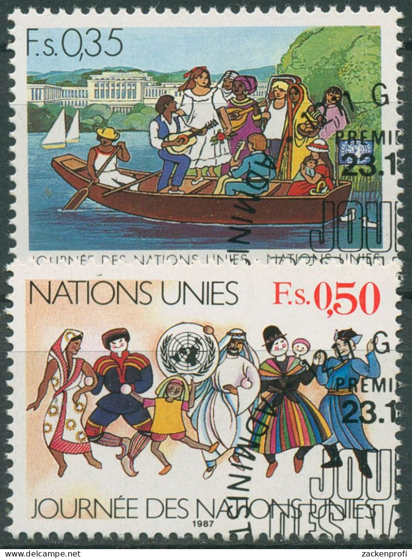 UNO Genf 1987 Tag Der Vereinten Nationen Bootsfahrt Tänzer 158/59 Gestempelt - Used Stamps