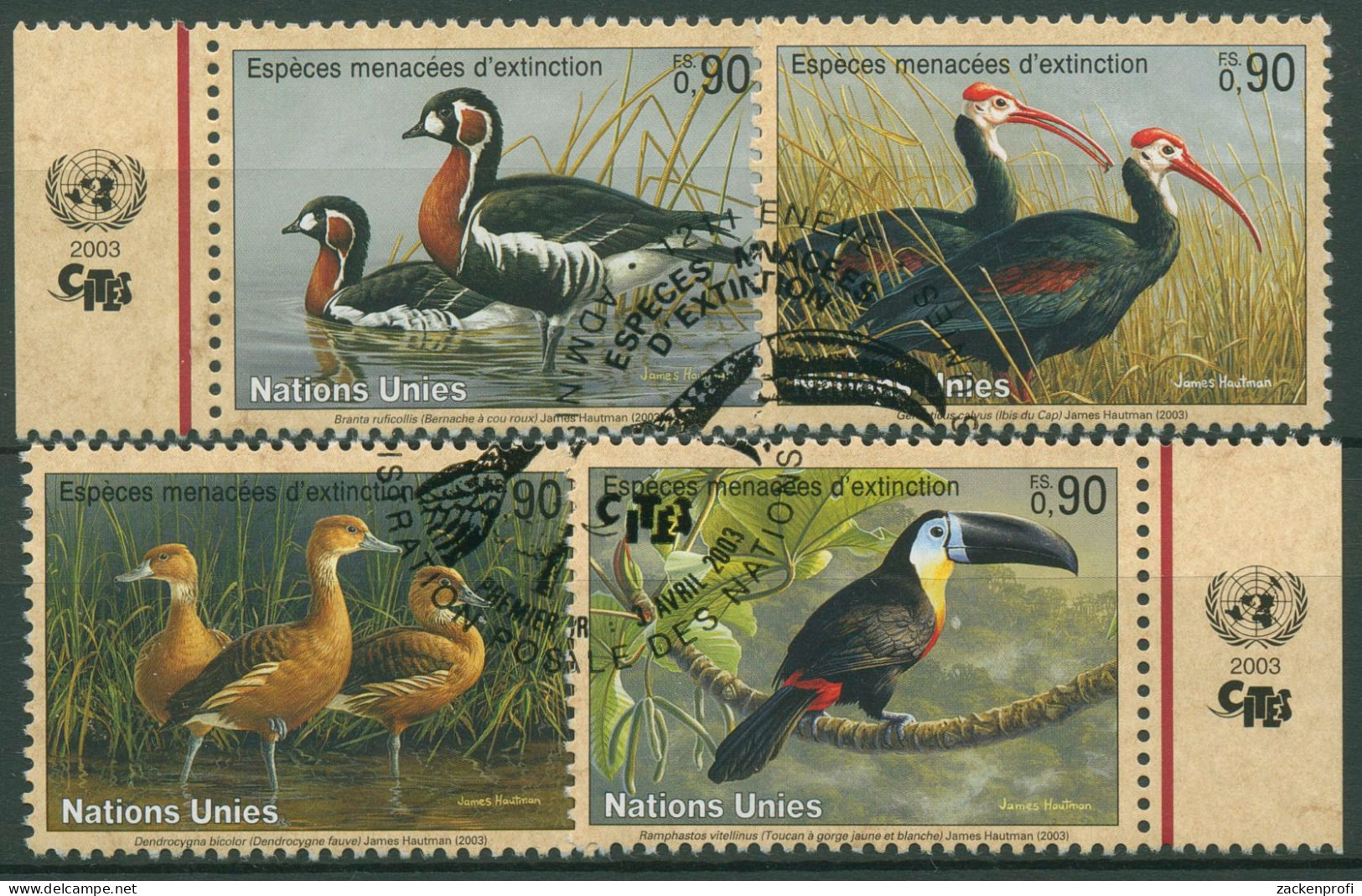 UNO Genf 2003 Gefährdete Tiere Vögel Gänse Tukan 466/69 Gestempelt - Used Stamps