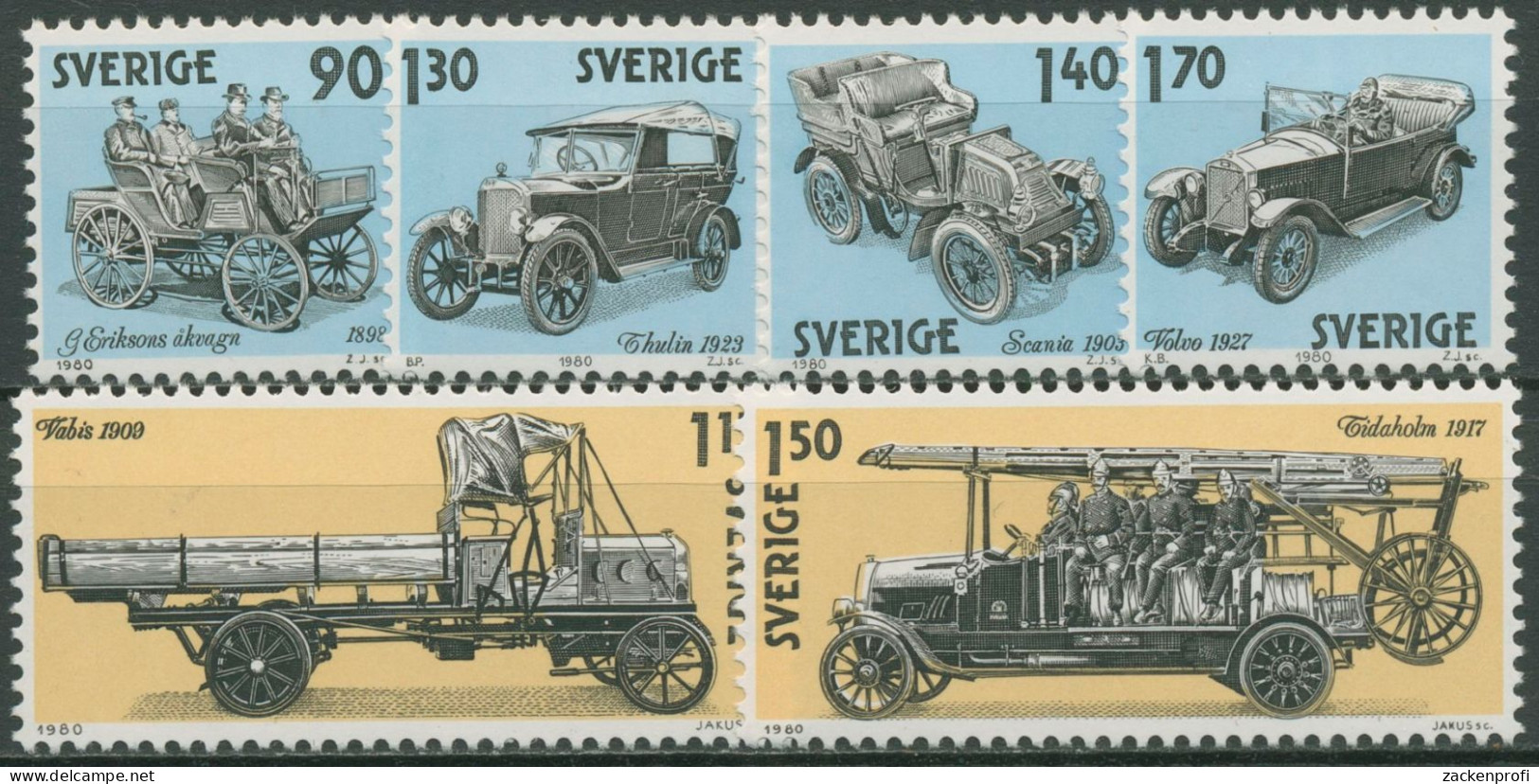Schweden 1980 Schwedische Automobile 1118/23 Blockeinzelmarken Postfrisch - Ongebruikt