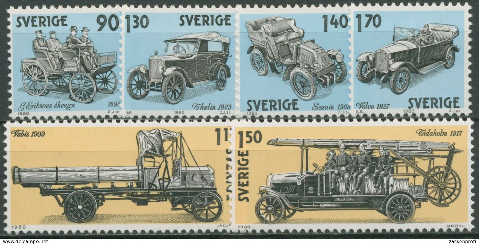 Schweden 1980 Schwedische Automobile 1118/23 Blockeinzelmarken Postfrisch - Unused Stamps