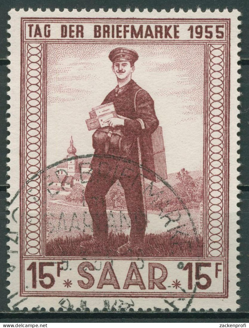 Saarland 1955 Tag Der Briefmarke 361 Mit Sonderstempel Geprüft - Gebraucht