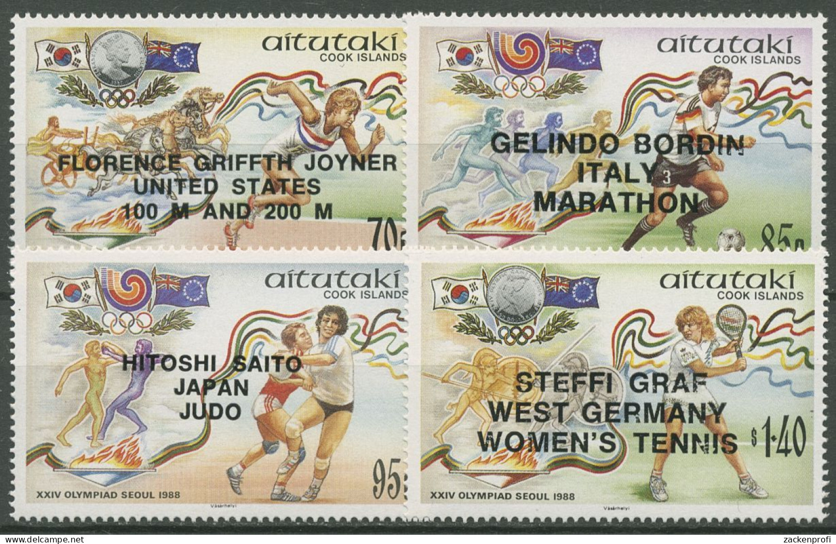 Aitutaki 1988 Olympische Sommerspiele Seoul Medaillengewinner 638/41 Postfrisch - Aitutaki