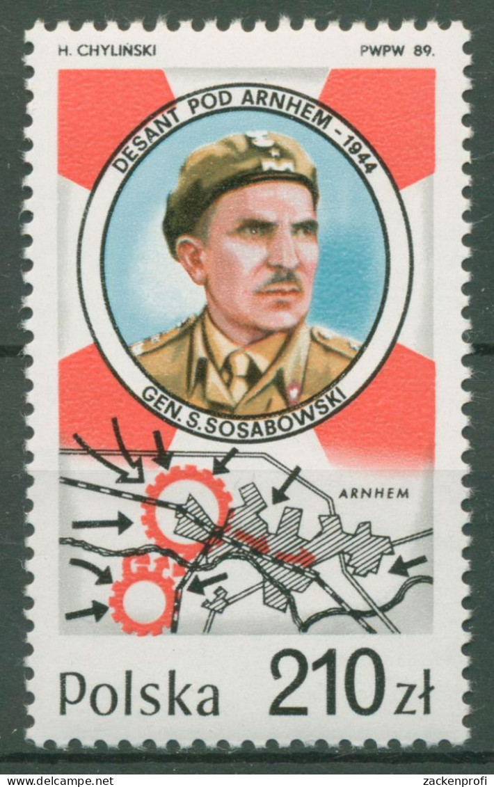 Polen 1989 Zweiter Weltkrieg Lageplan Arnheim Kommandeur 3223 Postfrisch - Unused Stamps