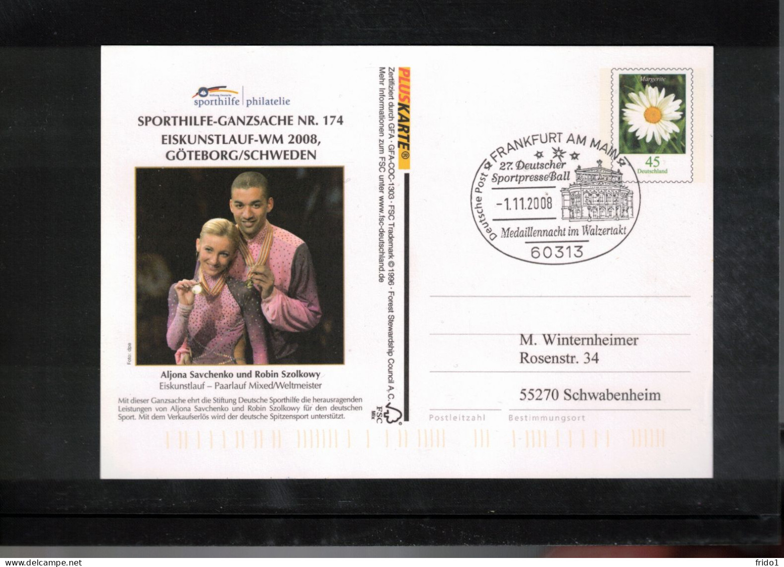 Germany 2008 Figure Skating World Champions Goeteborg 2008 Interesting Postcard - Patinaje Artístico