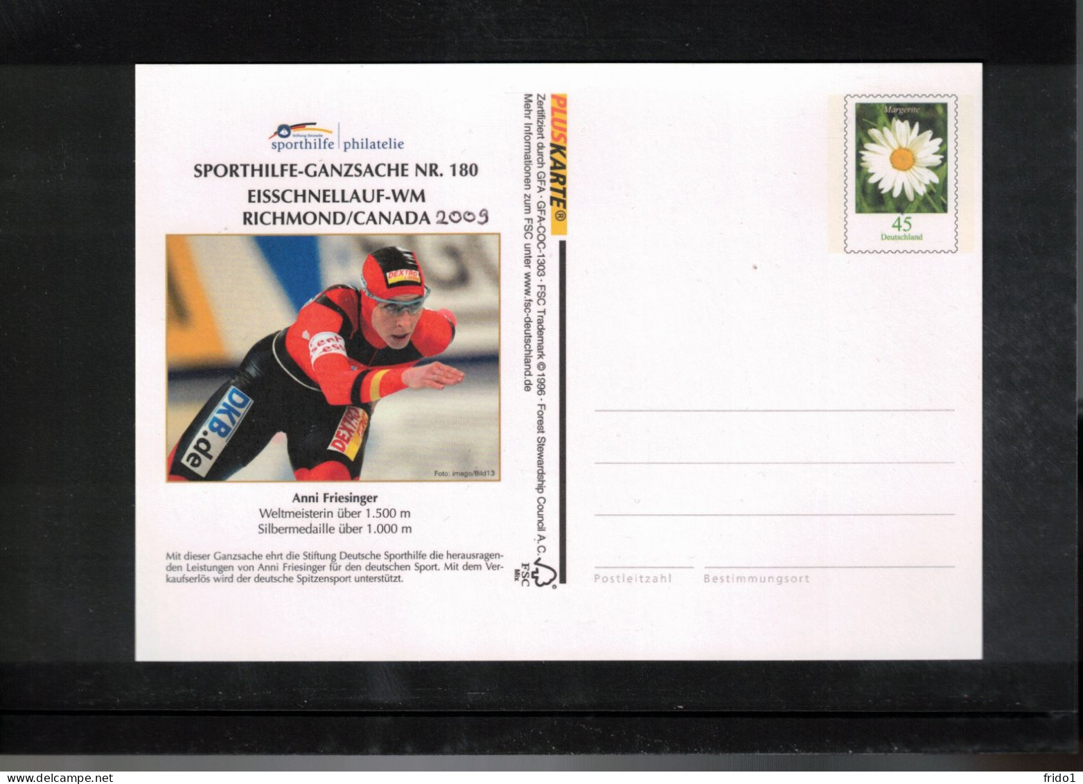 Germany 2009 Speed Skating World Champion Richmond Canada 2009 Interesting Postcard - Hiver