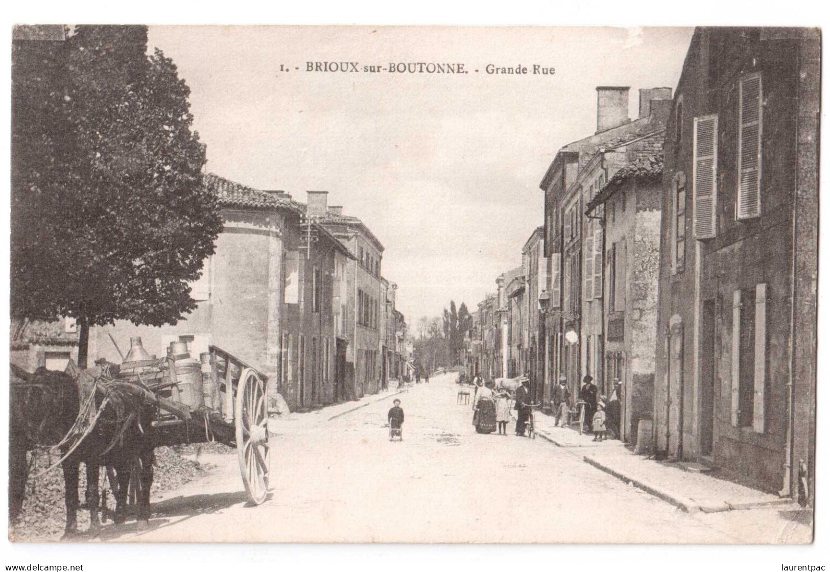 Brioux-sur-Boutonne - Grande-Rue - Attelage Transport Du Lait - édit. Non Identifié 1 + Verso - Brioux Sur Boutonne