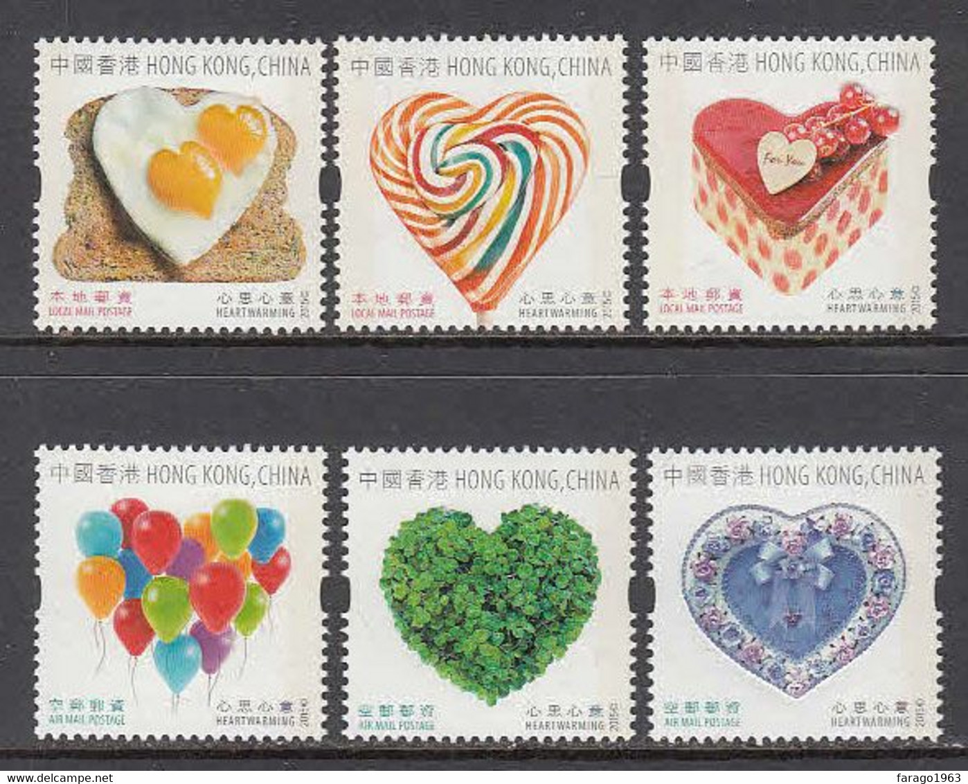 2015 Hong Kong Valentine's Greetings EMBOSSED Complete Set Of 6 MNH @ BELOW FACE VALUE - Nuevos