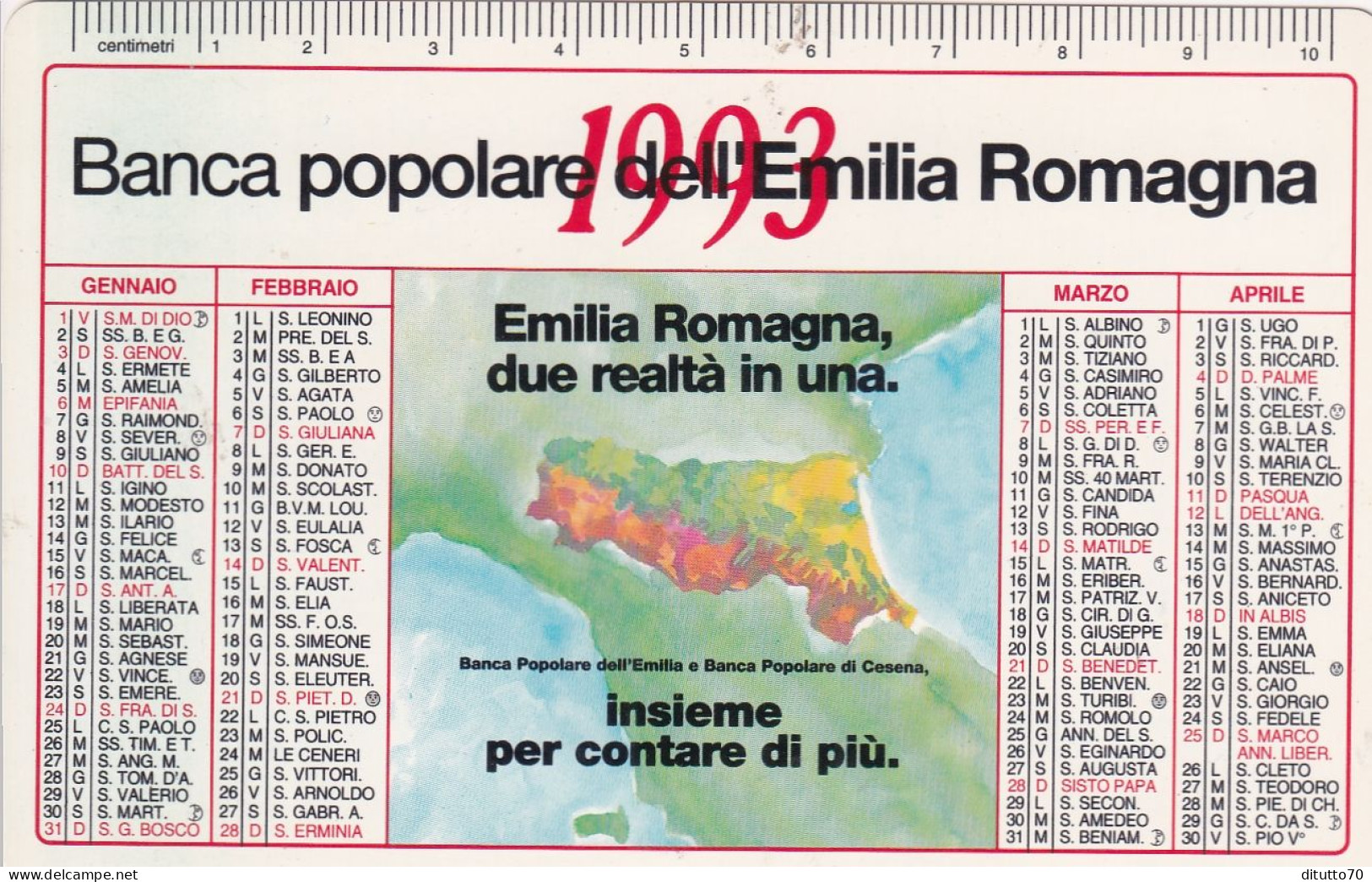 Calendarietto - Banca Popolare D'emilia Romagna - Anno 1993 - Petit Format : 1991-00