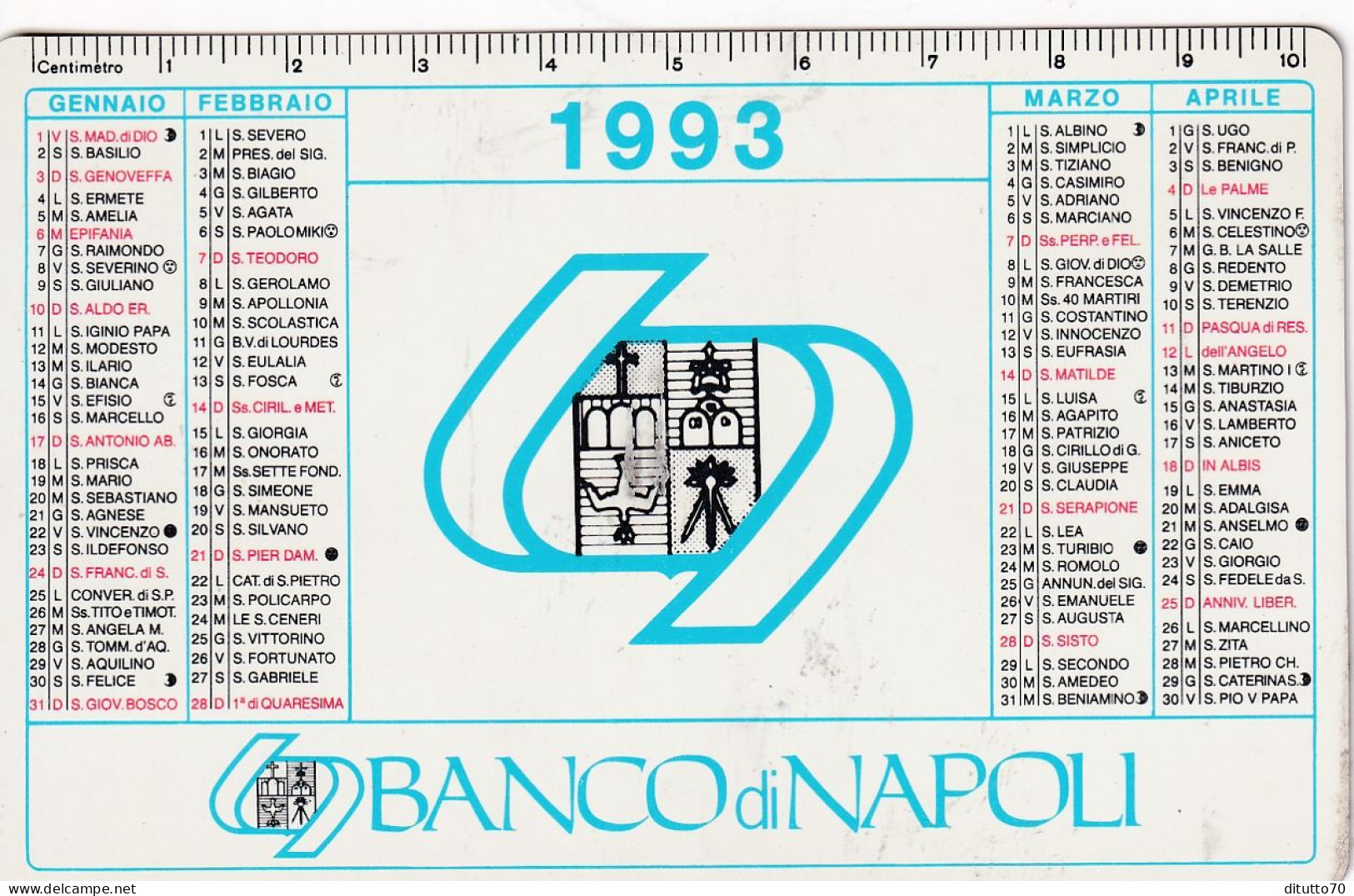 Calendarietto - Banco Di Napoli - Anno 1993 - Petit Format : 1991-00