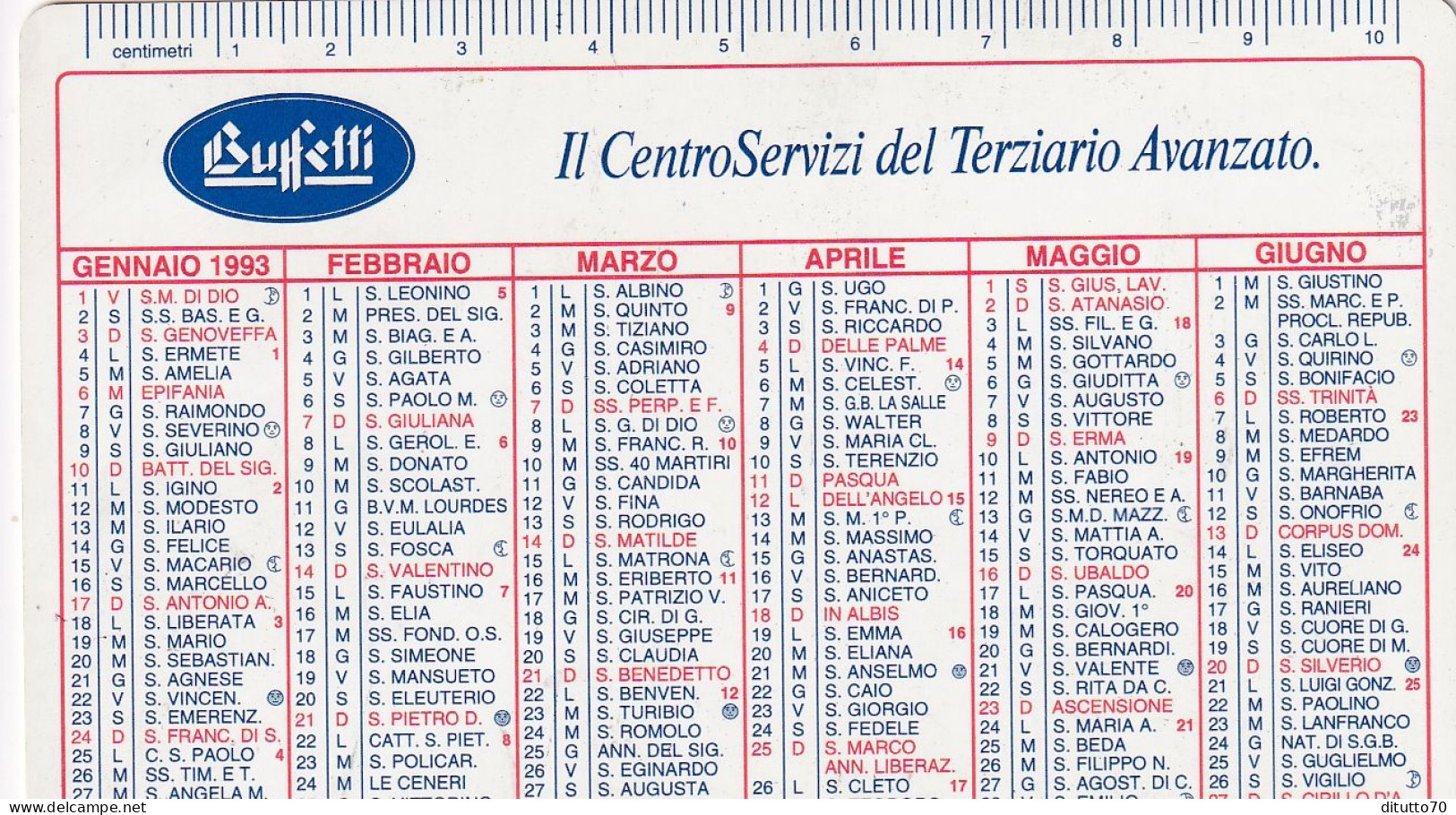 Calendarietto - BUFFETTI - Il Centro Servizi Del Terziario Avanzato - Anno 1993 - Petit Format : 1991-00