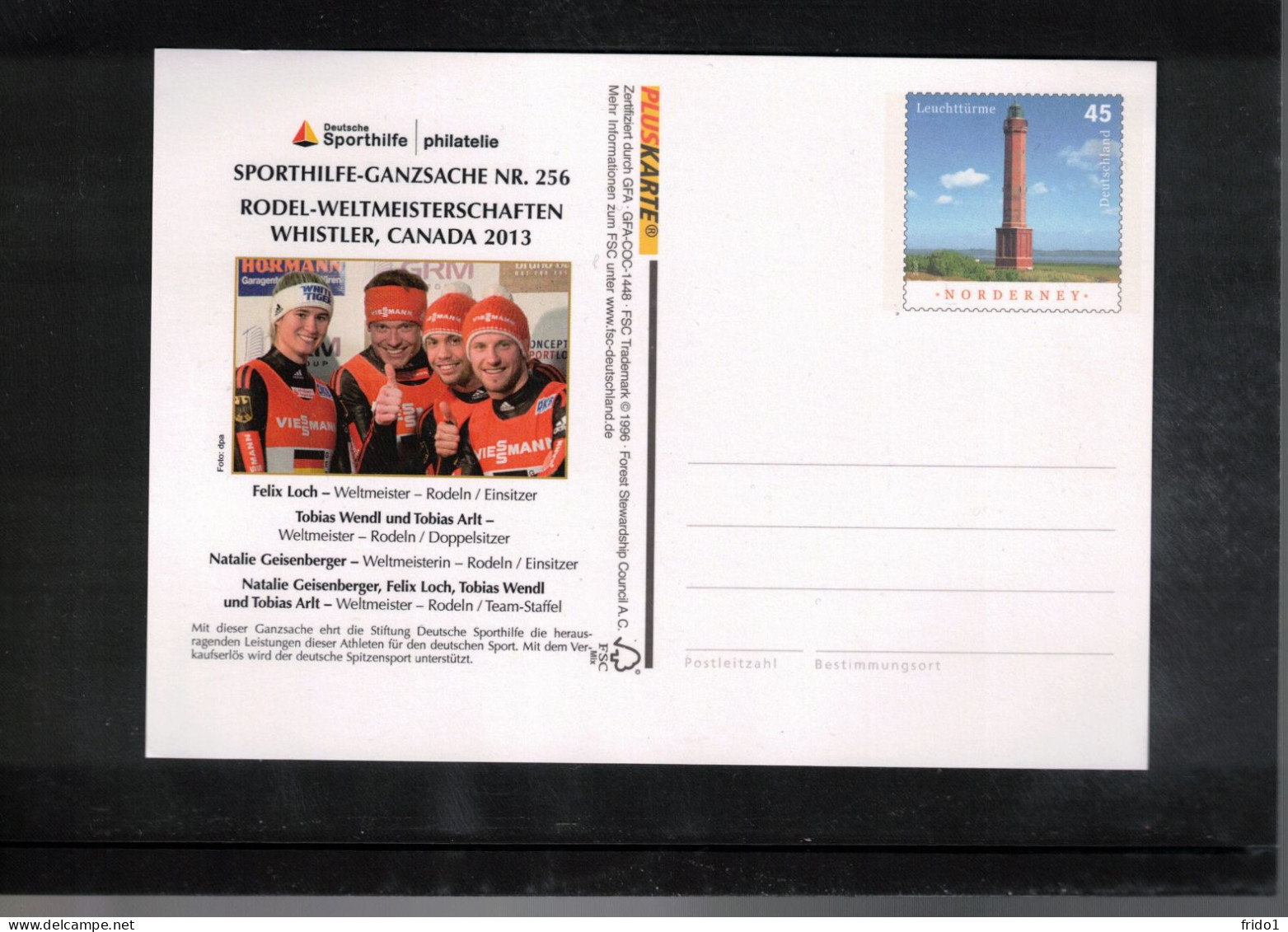 Germany 2013 Sledding World Champions Whistler Canada 2013 Interesting Postcard - Hiver