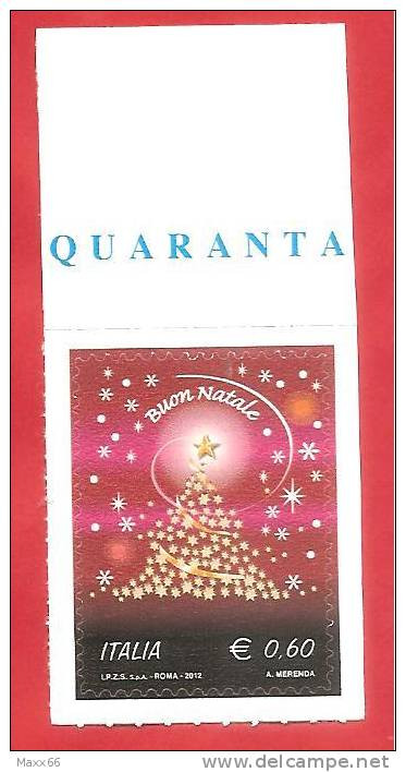 ITALIA REPUBBLICA NUOVO BORDO FOGLIO - 2012 - Natale - Albero Di Natale - € 0,60 - S. ------- - 2011-20: Nieuw/plakker