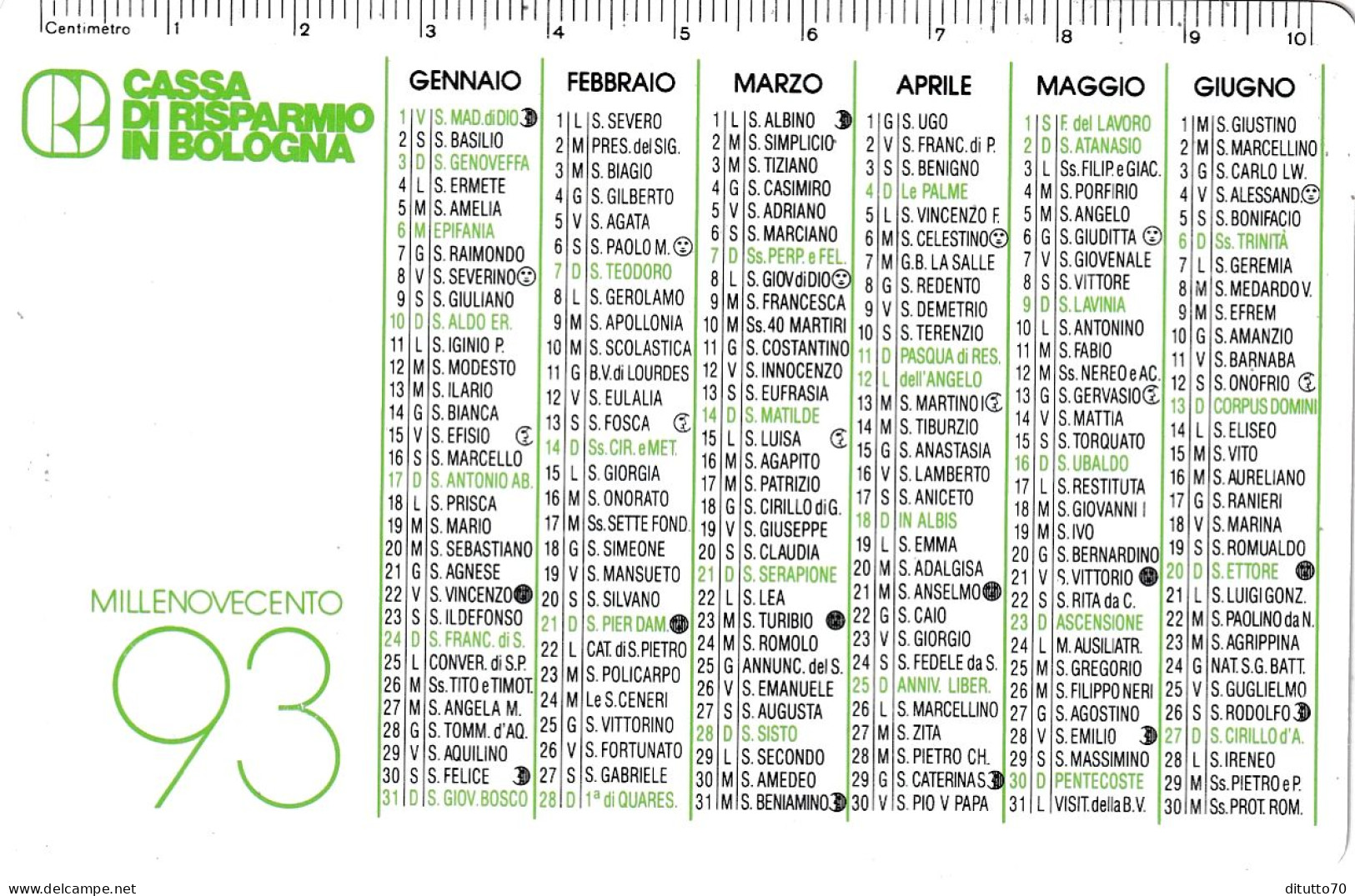 Calendarietto - Cassa Di Risparmio In Bologna - Anno 1993 - Petit Format : 1991-00