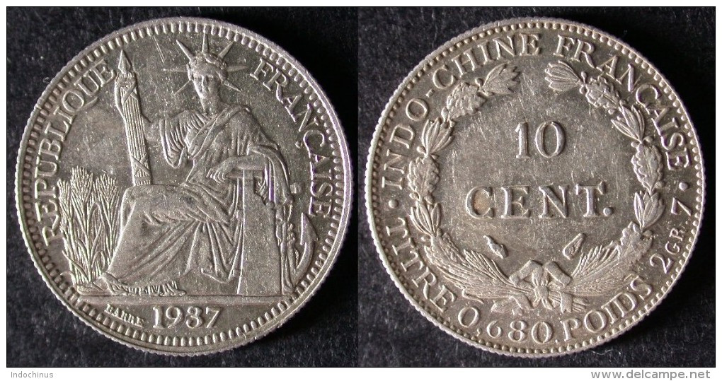 INDOCHINE  10 Cent 1937  INDOCINA  INDOCHINA  PORT OFFERT - Viêt-Nam