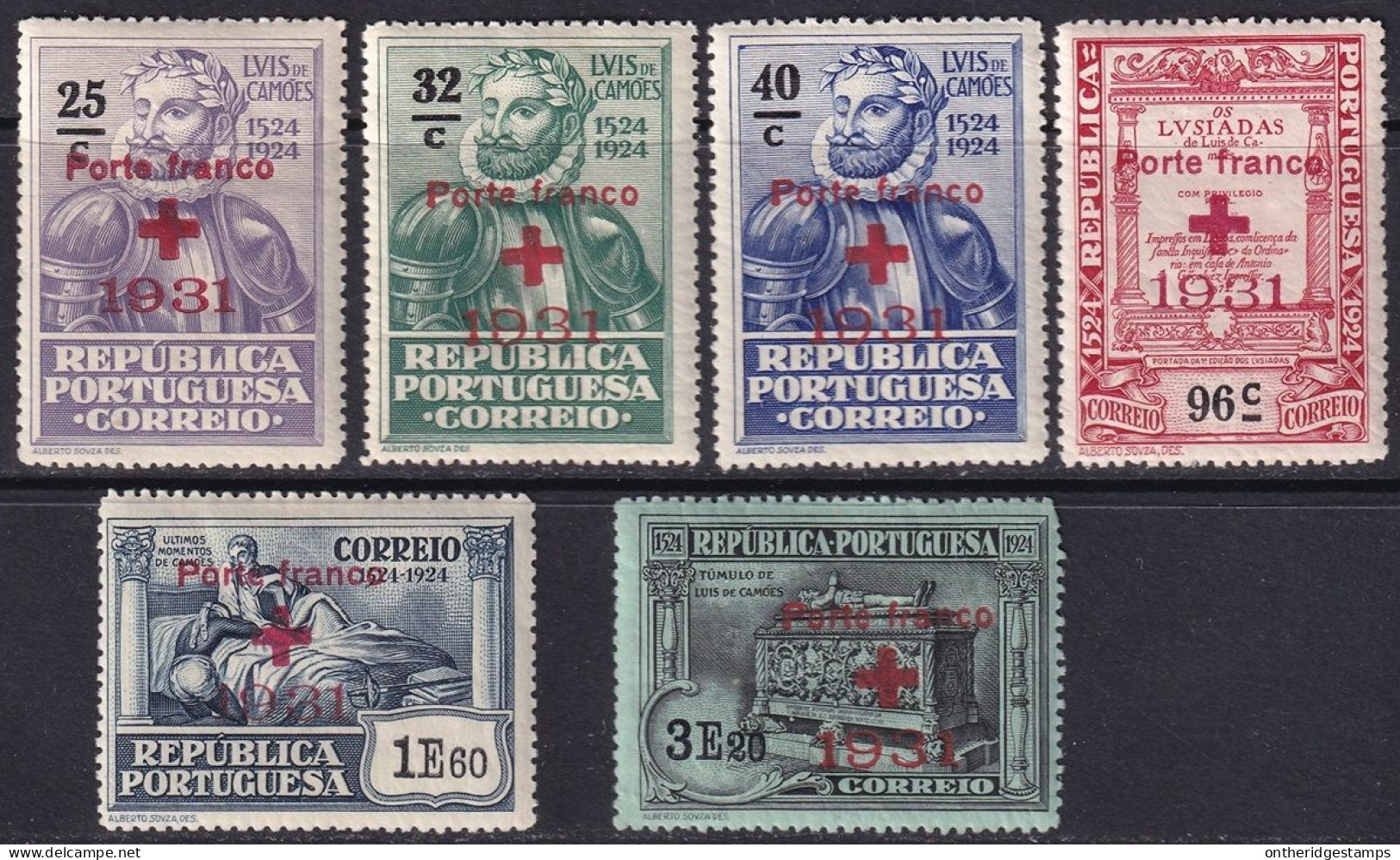 Portugal 1931 Sc 1S30-5 Mundifil 29-34 Red Cross Franchise Set MH*/MNH** - Nuovi