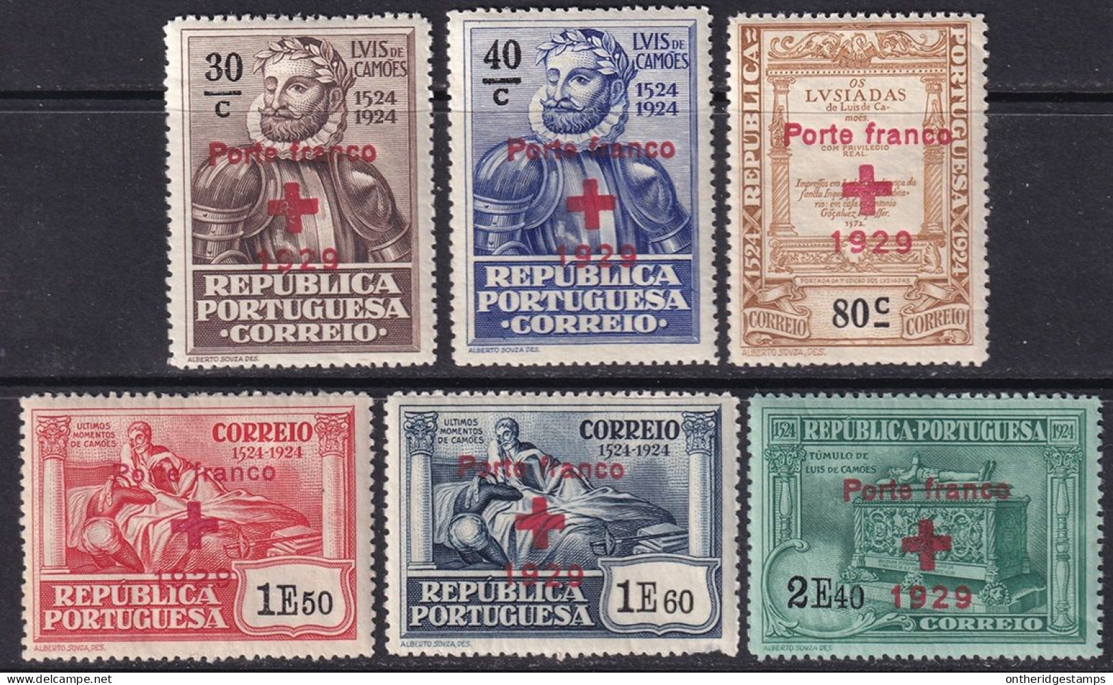 Portugal 1929 Sc 1S18-23 Mundifil 17-22 Red Cross Franchise Set MH** (1 Stamp With Tear) - Unused Stamps