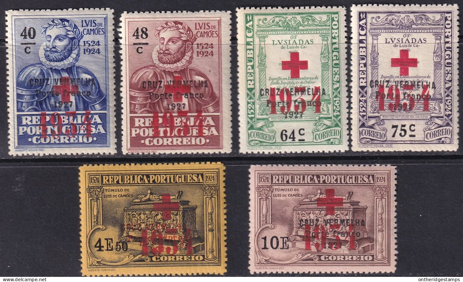 Portugal 1934 Sc 1S48-53 Mundifil 47-52 Red Cross Franchise Set MH*/MNH** - Unused Stamps